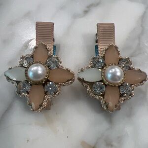 Tasha Pearl and Crystal hair clips barrettes set of 2